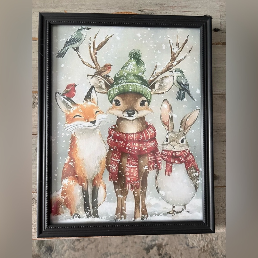 Festive Animal Friends Framed Art 8x10”